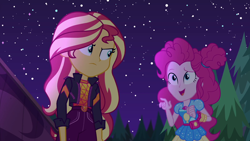 Size: 1920x1080 | Tagged: safe, screencap, pinkie pie, sunset shimmer, equestria girls, equestria girls specials, g4, my little pony equestria girls: better together, my little pony equestria girls: sunset's backstage pass, female, music festival outfit
