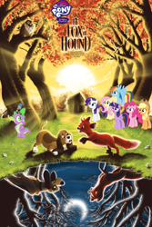 Size: 667x1000 | Tagged: safe, applejack, fluttershy, pinkie pie, rainbow dash, rarity, spike, twilight sparkle, alicorn, pony, g4, copper (the fox and the hound), crossover, disney, disney chronicles, fimfiction, jiminy cricket, mane seven, mane six, poster, the fox and the hound, tod, twilight sparkle (alicorn)
