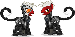Size: 6598x3295 | Tagged: safe, artist:vector-brony, oc, oc only, oc:lighthooves, cyborg, cyborg pony, earth pony, pony, fallout equestria, fallout equestria: project horizons, armor, cyberpunk, evil smile, fanfic art, grin, helmet, level 4.5 (dark model) (project horizons), male, simple background, smiling, solo, stallion, transparent background