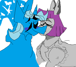 Size: 391x345 | Tagged: safe, artist:mikeflodots724, maud pie, trixie, earth pony, pony, unicorn, g4, 1000 hours in ms paint, duo, eyes closed, female, lesbian, ship:mauxie, shipping, simple background, white background