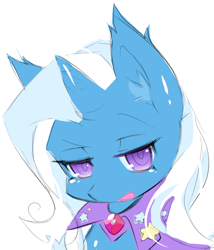 Size: 1916x2235 | Tagged: safe, artist:luna-491, trixie, pony, unicorn, g4, bust, colored pupils, ear fluff, female, lidded eyes, looking at you, mare, open mouth, portrait, simple background, solo, white background
