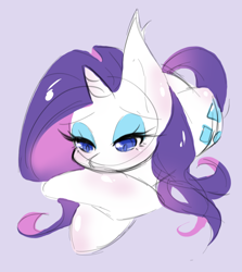 Size: 1080x1210 | Tagged: safe, artist:luna-491, rarity, pony, unicorn, g4, colored pupils, cute, ear fluff, female, mare, prone, purple background, raribetes, sad, simple background, solo