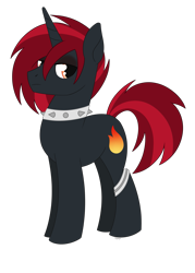 Size: 1705x2387 | Tagged: safe, artist:dyonys, oc, oc:ash flame, pony, unicorn, choker, eyeshadow, makeup, male, show accurate, simple background, spiked choker, stallion, standing, transparent background