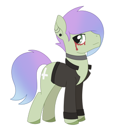 Size: 2048x2127 | Tagged: safe, artist:dyonys, oc, oc:minty king, earth pony, pony, choker, clothes, ear piercing, eyeliner, high res, hoof polish, jacket, makeup, male, piercing, show accurate, simple background, stallion, standing, transparent background