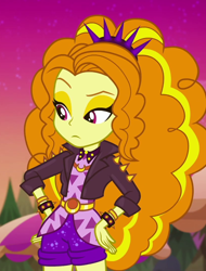 Size: 820x1080 | Tagged: safe, screencap, adagio dazzle, equestria girls, equestria girls series, g4, sunset's backstage pass!, spoiler:eqg series (season 2), bracelet, clothes, cropped, female, headband, jacket, jewelry, leather jacket, shorts, solo, spiked headband, spiked wristband, wristband