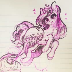 Size: 1080x1080 | Tagged: safe, artist:luluneusa, princess cadance, alicorn, pony, g4, alternate hairstyle, chest fluff, female, leonine tail, lined paper, mare, sketch, solo, traditional art