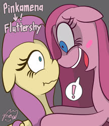 Size: 2126x2455 | Tagged: safe, artist:garammasara, fluttershy, pinkie pie, earth pony, pegasus, pony, g4, high res, looking at each other, pinkamena diane pie