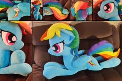 Size: 1280x854 | Tagged: safe, artist:whirlwindflux, rainbow dash, pegasus, pony, g4, couch, female, folded wings, irl, life size, mare, photo, plushie, prone, solo, wings