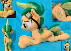 Size: 1024x741 | Tagged: safe, artist:whirlwindflux, oc, oc only, oc:atom smasher, pegasus, pony, fallout equestria, fallout equestria: duck and cover, fanfic art, female, folded wings, goggles, irl, mare, photo, plushie, prone, solo, wings