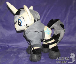 Size: 1024x860 | Tagged: safe, artist:allunacraft, oc, oc only, pony, unicorn, clothes, commission, hoodie, horn, irl, male, photo, plushie, solo, stallion, stripes
