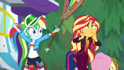 Size: 1920x1080 | Tagged: safe, screencap, applejack, fluttershy, rainbow dash, sci-twi, sunset shimmer, twilight sparkle, equestria girls, equestria girls specials, g4, my little pony equestria girls: better together, my little pony equestria girls: sunset's backstage pass, female, music festival outfit