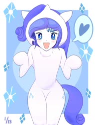 Size: 1500x1960 | Tagged: safe, artist:auntie_grub, rarity, equestria girls, g4, anime, clothes, costume, female, heart, looking at you, pictogram, pony costume, solo