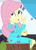 Size: 378x525 | Tagged: safe, screencap, fluttershy, equestria girls, equestria girls specials, g4, my little pony equestria girls: better together, my little pony equestria girls: sunset's backstage pass, clothes, cropped, cup, cute, dress, drink, female, hairclip, long sleeves, looking up, rv, shyabetes, sitting, smiling, tree stump, waistband
