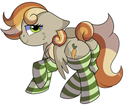 Size: 1280x1101 | Tagged: safe, artist:rainbowtashie, oc, oc only, oc:clumsy carrot, earth pony, pegasus, pony, adorable face, butt, clothes, commissioner:bigonionbean, cute, cutie mark, embarrassed, flank, fusion, fusion:carrot top, fusion:derpy hooves, fusion:golden harvest, meme, plot, seductive pose, socks, solo, striped socks, sultry pose, writer:bigonionbean