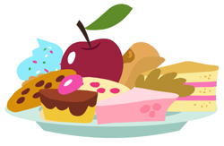 Size: 681x445 | Tagged: safe, official, apple, cake, castle creator, cookie, dish, food, no pony, simple background, treats, white background