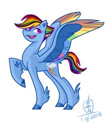Size: 2218x2579 | Tagged: safe, artist:gmircea, rainbow dash, pegasus, pony, g4, colored wings, female, g5 concept leak style, g5 concept leaks, high res, mare, multicolored wings, rainbow dash (g5 concept leak), rainbow wings, redesign, simple background, solo, white background, wings