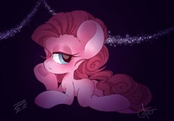 Size: 2000x1395 | Tagged: safe, artist:oc_ponys, pinkie pie, earth pony, pony, g4, bedroom eyes, female, mare, missing cutie mark, profile, prone, solo