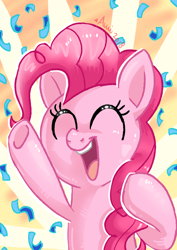 Size: 3507x4960 | Tagged: safe, artist:avui, pinkie pie, earth pony, pony, g4, absurd resolution, confetti, cute, diapinkes, eyes closed, female, mare, open mouth, solo