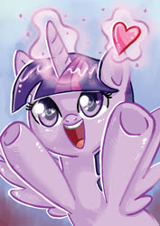 Size: 1240x1748 | Tagged: safe, artist:avui, twilight sparkle, alicorn, pony, g4, cute, female, glowing horn, heart, heart eyes, horn, magic, magic aura, mare, open mouth, solo, twiabetes, twilight sparkle (alicorn), wingding eyes