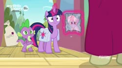 Size: 1920x1080 | Tagged: safe, screencap, dusty pages, spike, twilight sparkle, alicorn, dragon, pony, g4, the point of no return, 3:, bag, discovery family, discovery family logo, logo, magic, photo, saddle bag, twilight sparkle (alicorn), winged spike, wings