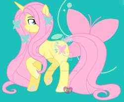 Size: 1024x843 | Tagged: safe, artist:kittypaintyt, fluttershy, butterfly, pony, unicorn, g4, female, fluttershy (g5 concept leak), g5 concept leak style, g5 concept leaks, mare, redesign, simple background, unicorn fluttershy