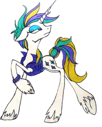 Size: 642x798 | Tagged: safe, artist:mysteriousshine, rarity, pony, unicorn, g4, alternate hairstyle, female, looking up, mare, punk, raised hoof, raripunk, simple background, solo, traditional art, unshorn fetlocks, white background