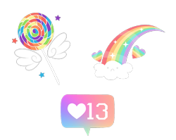 Size: 895x712 | Tagged: safe, artist:peachesandcreamated, 13, candy, cutie mark, cutie mark only, food, heart, lollipop, no pony, rainbow, simple background, speech bubble, transparent background, wings