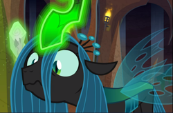 Size: 1432x940 | Tagged: safe, screencap, queen chrysalis, pony, frenemies (episode), g4, concave belly, cropped, faic, female, glowing horn, horn, lanky, levitation, magic, skinny, solo, tall, telekinesis, thin, twilog