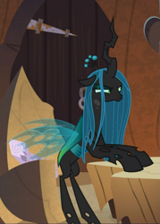 Size: 583x815 | Tagged: safe, screencap, queen chrysalis, pony, frenemies (episode), g4, concave belly, cropped, female, glare, lanky, narrowed eyes, pouting, skinny, solo, tall, thin, twilog, unamused
