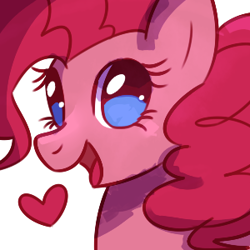 Size: 300x300 | Tagged: safe, artist:feather-o-flo, pinkie pie, pony, g4, bust, cute, diapinkes, female, heart, mare, open mouth, portrait, simple background, solo, white background