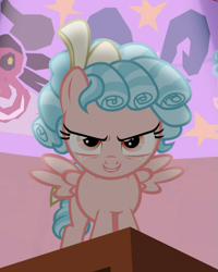 Size: 721x900 | Tagged: safe, screencap, cozy glow, grogar, lord tirek, pegasus, pony, frenemies (episode), g4, cropped, evil grin, female, filly, freckles, grin, smiling, solo