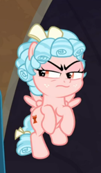Size: 348x595 | Tagged: safe, screencap, cozy glow, pegasus, pony, frenemies (episode), g4, angry, bow, cozy glow is best facemaker, cozy glow is not amused, cozybetes, cropped, cute, female, filly, flying, foal, freckles, hair bow, solo focus, spread wings, tail bow, unamused, wings