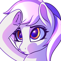 Size: 2048x2048 | Tagged: safe, artist:cherry pop, oc, oc only, oc:mewio, bust, emote, female, high res, mare, portrait, salute, simple background, transparent background