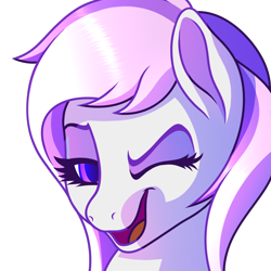 Size: 2048x2048 | Tagged: safe, artist:cherry pop, oc, oc only, oc:mewio, bust, emote, female, high res, mare, one eye closed, portrait, simple background, transparent background, wink