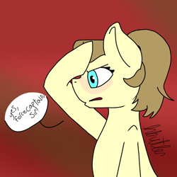 Size: 1000x1000 | Tagged: safe, artist:alilunaa, earth pony, pony, adora, crossover, dialogue, female, horde, mare, ponified, ponytail, salute, she-ra, solo