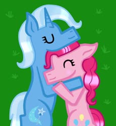 Size: 600x652 | Tagged: safe, artist:lightningbolt39, pinkie pie, trixie, earth pony, pony, unicorn, g4, female, hug, lesbian, ship:trixiepie, shipping