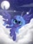 Size: 1024x1366 | Tagged: safe, artist:sunshineshiny, princess luna, alicorn, pony, g4, cloud, cute, female, filly, flying, lunabetes, moon, night, open mouth, s1 luna, sky, solo, spread wings, starry night, stars, wings, woona, younger