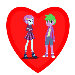 Size: 800x800 | Tagged: safe, artist:thecheeseburger, artist:xebck, edit, spike, sunny flare, equestria girls, g4, duo, human spike, shadowbolts, ship:spikeflare, shipping, shipping heart