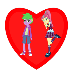Size: 800x800 | Tagged: safe, artist:lifes-remedy, artist:thecheeseburger, edit, sour sweet, spike, equestria girls, g4, duo, heart, human spike, shadowbolts, shipping, shipping heart, sourspike