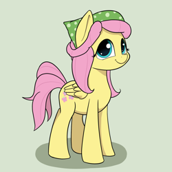 Size: 1800x1800 | Tagged: safe, artist:whiskeypanda, derpibooru exclusive, fluttershy, tree hugger, hybrid, pegasus, pony, g4, alternate hairstyle, bandana, bow, clothes, cute, cutie mark, female, hair bow, shyabetes, simple background, smiling, solo