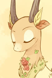 Size: 800x1192 | Tagged: safe, artist:loyaldis, the great seedling, deer, elk, g4, going to seed, bust, cute, eyes closed, flower, leaf, male, solo