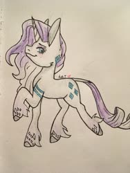 Size: 960x1280 | Tagged: safe, artist:artsy-angst, rarity, pony, unicorn, g4, female, g5 concept leak style, g5 concept leaks, gradient mane, gradient tail, mare, rarity (g5 concept leak), redesign, solo, traditional art