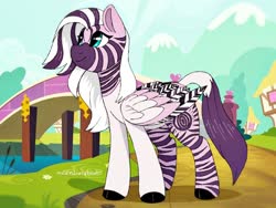 Size: 2048x1536 | Tagged: safe, artist:incendiarymoth, fluttershy, zecora, hybrid, pegasus, pony, zebra, zebrasus, zony, g4, colored wings, female, fusion, mare, multicolored wings, solo, wings