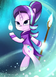 Size: 1560x2150 | Tagged: safe, artist:nicxchy, starlight glimmer, pony, unicorn, g4, bipedal, clothes, female, mage, magic, robe, solo, staff
