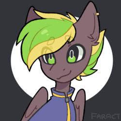 Size: 1500x1500 | Tagged: safe, artist:faract, oc, oc:lightflare, pegasus, pony, animated, beanbrows, clothes, cute, eye clipping through hair, eyebrows, jacket, jumpsuit, looking at you, one eye closed, simple background, smiling, solo, vault suit, wink