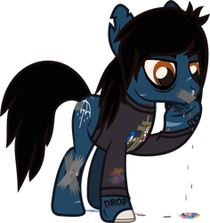 Size: 796x845 | Tagged: safe, artist:lightningbolt, derpibooru exclusive, earth pony, pony, undead, zombie, zombie pony, g4, .svg available, angry, bags under eyes, blood, blood stains, bloodshot eyes, bone, bring me the horizon, clothes, colored pupils, colored sclera, dripping blood, drop dead clothing, duct tape, fangs, long sleeves, male, miles "tails" prower, nosebleed, oliver sykes, ponified, rainbow blood, raised hoof, scar, shirt, show accurate, simple background, solo, sonic the hedgehog, sonic the hedgehog (series), stallion, stitches, svg, tape, tape gag, tattoo, torn ear, transparent background, underhoof, vector