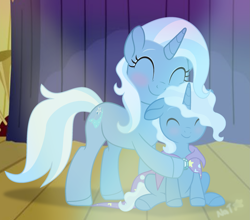 Size: 2233x1969 | Tagged: safe, artist:itsnatcherx, trixie, oc, pony, unicorn, g4, cape, clothes, female, male, mother and child, mother and son, offspring, parent:pokey pierce, parent:trixie, trixie's cape