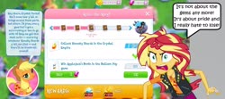 Size: 2360x1048 | Tagged: safe, edit, edited screencap, editor:leonidus, gameloft, screencap, applejack, king sombra, sunset shimmer, earth pony, pony, unicorn, equestria girls, equestria girls series, g4, rollercoaster of friendship, angry, button, crystal, crystal empire, funny, game, gameloft shenanigans, gem, it's not about the parakeet, losing, stars