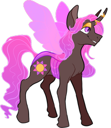 Size: 834x956 | Tagged: safe, artist:malphym, oc, oc only, oc:princess rubellite tourmaline, changepony, hybrid, eyeshadow, female, grin, horn, horn ring, interspecies offspring, magical lesbian spawn, makeup, offspring, parent:princess celestia, parent:queen chrysalis, parents:chryslestia, simple background, smiling, solo, trans female, transgender, transparent background