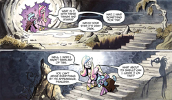 Size: 997x577 | Tagged: safe, artist:andypriceart, idw, official comic, princess cadance, radiant hope, alicorn, bird, pony, unicorn, vulture, g4, siege of the crystal empire, spoiler:comic, spoiler:comic36, comic, cropped, duo, female, mare, portal, speech bubble, stairs